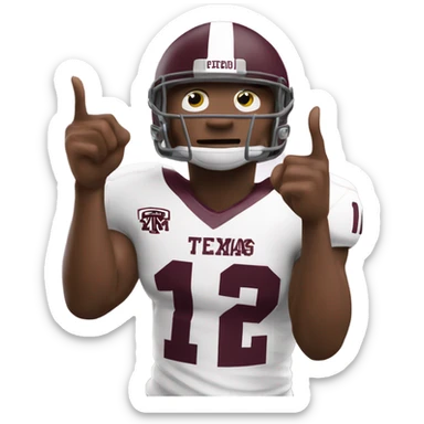 Texas a&m 12th man football player holding up a thumb sticker