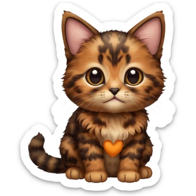 A high-resolution photo-realistic digital illustration of a brown tortoiseshell kitten, chest upward sticker