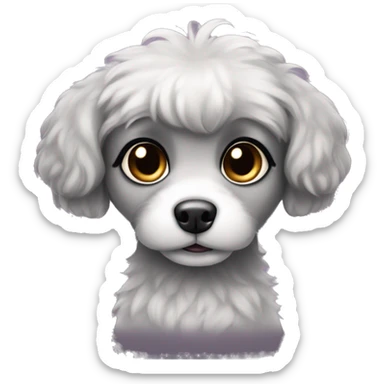 small fluffy grey dog with black ears and dark around big cute eyes and girly sticker