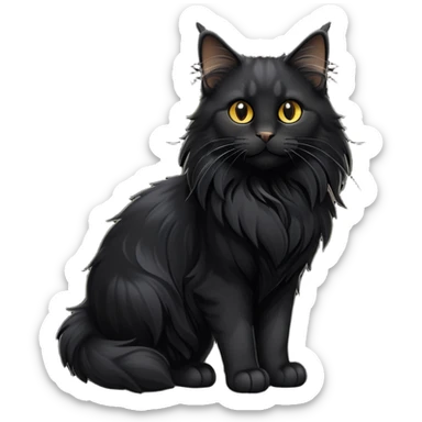 cinematic-black-maine-coon-cat-full-body-on all fours-emoji,-head-tilted-playfully-and-inquisitively,-sleek-solid black-fur,-simplified-yet-adorable-features,-highly-detailed,-glowing-with-a-warm,-friendly-glow -simplified-yet-realistic sticker