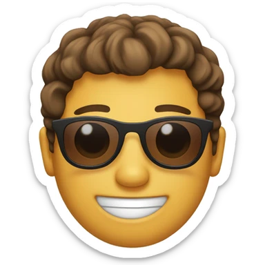 Smiling emoji with brown hair and sunglasses sticker