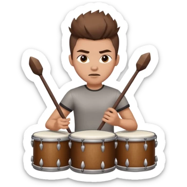  young, drummer male with brown wolfcut (long, 80s hairstyles) sticker