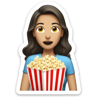 White brunette woman putting popcorn in her mouth sticker