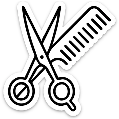 a pair of scissors and comb crossed in a classic icon style sticker