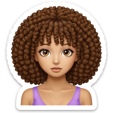 Naturally tan skin girl short brown curly afro hrown eyes gyaru sticker