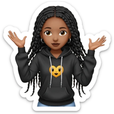 African American gir dark skin complextion a l with long black box braids wearing black Christian hoodie dancing sticker