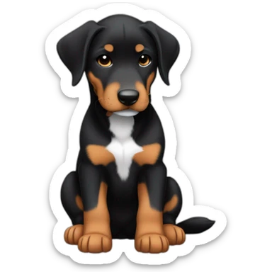 Sleeping black and brown beauceron puppy with white chest and chin sticker
