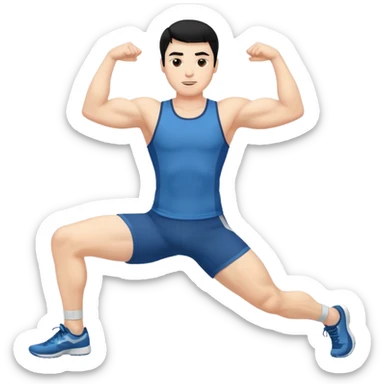 Hombre blanco pelinegro haciendo estiramientos de piernas sticker