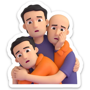 man with anxious attachment style clinging desperately to partner with worried expression and fear of abandonment sticker