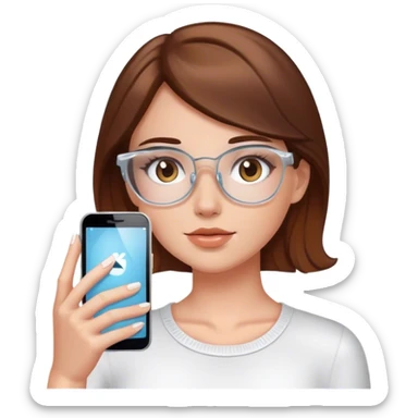 Brown hair white girl glass skin skincare on using phone cai sticker