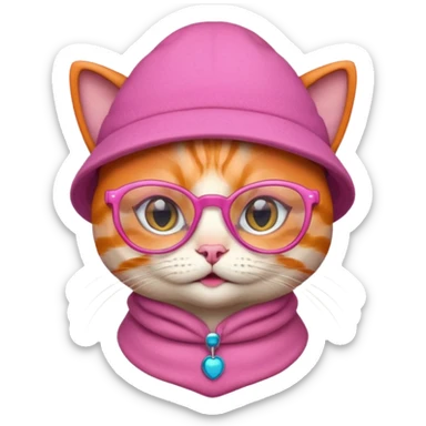 orange alien cat with pink hat  and spectacles sticker
