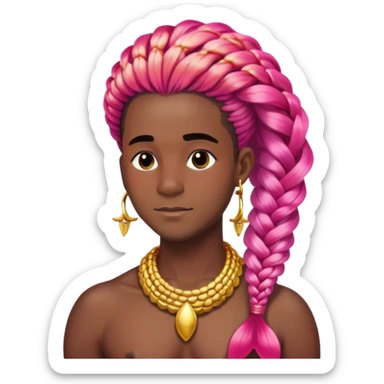 black gay man mermaid with gold jewellery, red pink ombré tail and box braids  sticker
