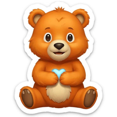 Create a orange friendly bear, make him look like from a kid cartoon and make him smile. Show his whole body. Make him look shy sticker
