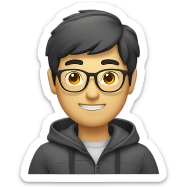 Chinese guy wear glasses we here two thumb up sticker