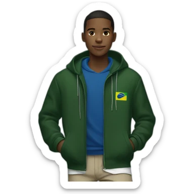 Black boy using lacoste hoodie with brazil flag sticker
