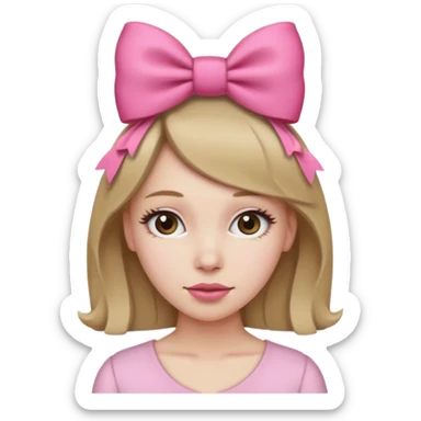 Este emoji 🙍🏼‍♀️ pero con el pelo rubio oscuro, y con un lazo rosa en la cabeza  sticker