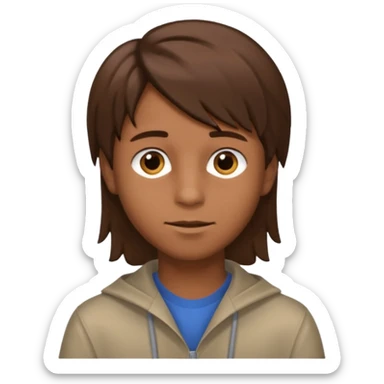 A young boy with brown hair and eyes, with slightly long, straight and disheveled hair sticker