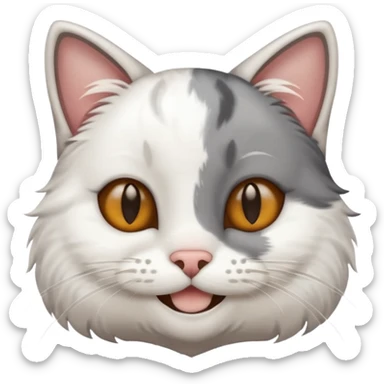 A cat grey patches and white fur smiling sticker