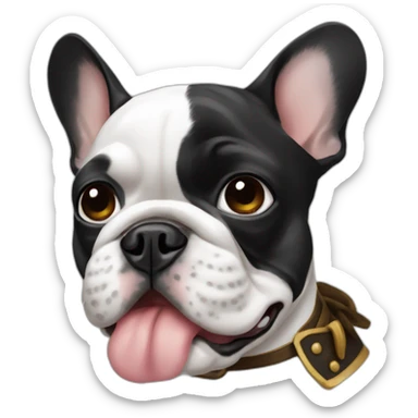 A french bulldog with black and white colors, one eye black, like a pirate sticker
