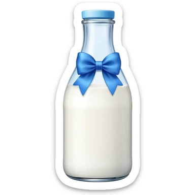 milk bottle with blue bow sticker