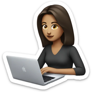 A brunette girl works on a MacBook sticker