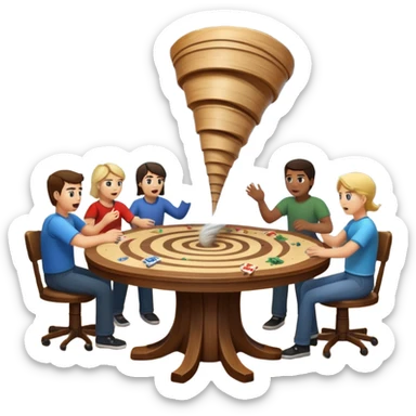 tornado carrying people at a game table sticker