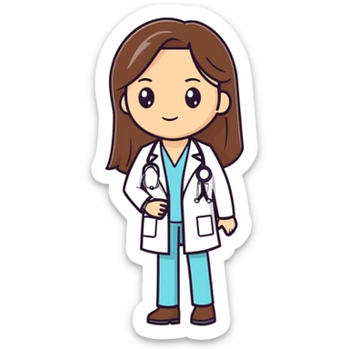 Female brown long straight hair Doctor with stethoscope sticker