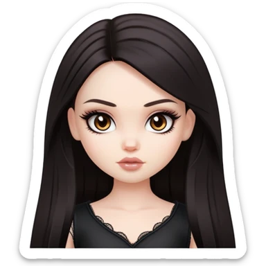 straight dark hair, pale skin, dark brown eyes, pretty bratz baddie sticker