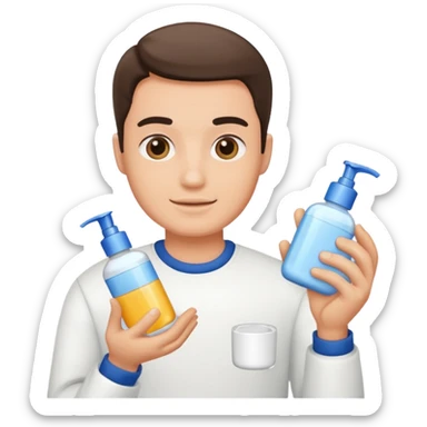 man holding skincare products sticker