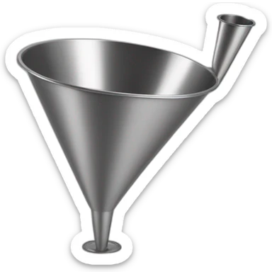 1 large metal funnel that is attached by the pour spout to a smaller funnel shape sticker