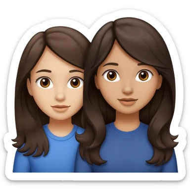 Longer wavy hair for one and straight for the other both dark brown hair. Light skin tone sticker