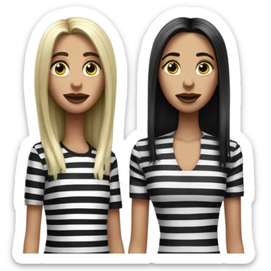 3 Beetlejuice Sisters.  First with layered shoulder length hair.  Second with dark brown straight hair.  Third with long blond hair. sticker
