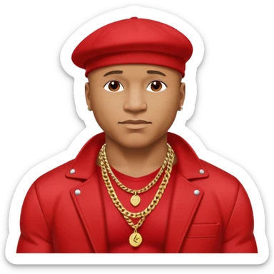 LL Cool J shirtless with necklace, red jacket sticker