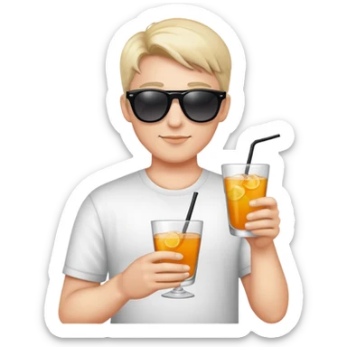 Myself holding a drink with sunglasses sticker