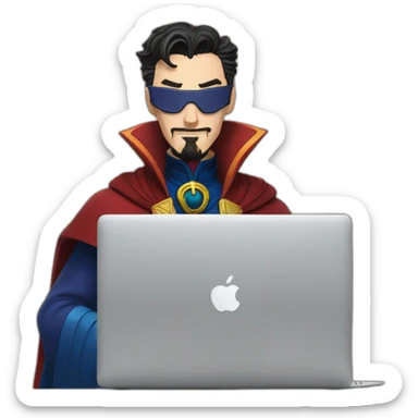 doctor strange with macbook and coffee sticker