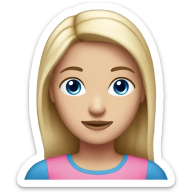 white,dark blonde girl blue eyes straight hair and pink top sticker