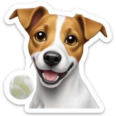 jack russell holding a yellow tennis ball sticker
