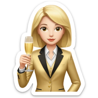 woman with shampane glass in golt suit sticker