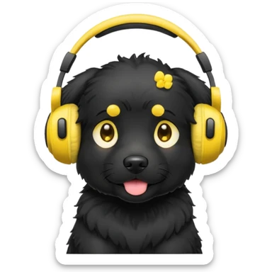 black dog wearing yellow headphones sticker