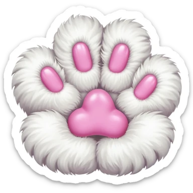 white cat fluffy paw, from the top, pink nails cute sticker