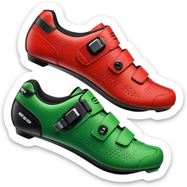 indoor cycling shoe, both of them with christmas color sticker