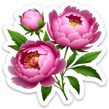 bouquet pink Peony, luxuriant, stem, leaf, bud sticker