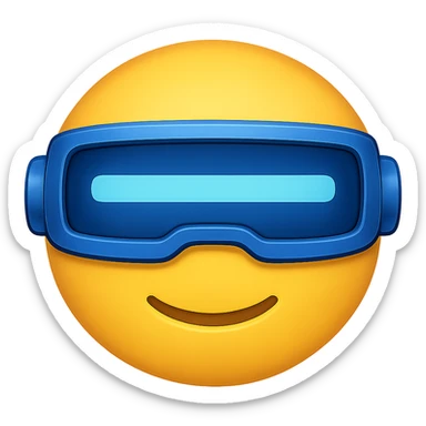 yellow face with blue robot visor emoji, digital illustration, no background sticker