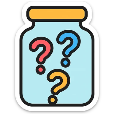 glass jar filled with question marks, color outline icon style sticker