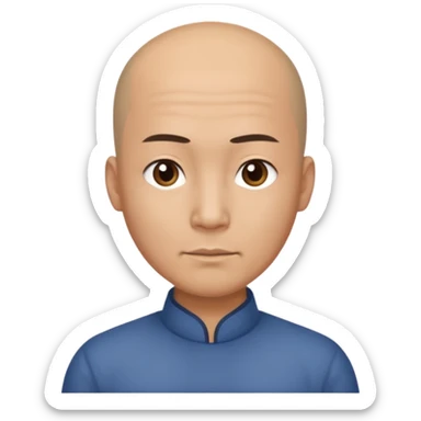 chineese man with a bald head and PONYTAIL coming out in the middle sticker