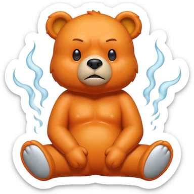Create a orange friendly bear, make him look like from a kid cartoon. Show his whole body. Make him look shy and cross his leg while he is standing. make him look mad and steam coming out of his ears sticker