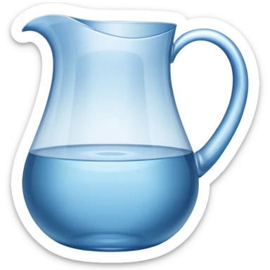 A water pitcher, transparent, slightly blue water, no lid, no droplets, tall, without a handle and without spout.
 sticker