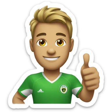 soccer player with green shirt giving a thumbs up sticker
