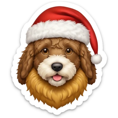 dark brown goldendoodle wearing a Santa hat sticker