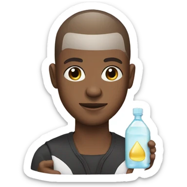 Black guy with buzz cut holding baby oil sticker